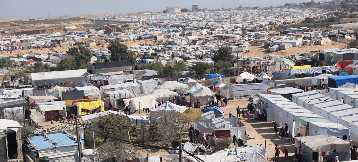 حي تل السلطان غرب مدينة رفح، جنوب قطاع غزة.من أكثر الأماكن اكتظاظا بالنازحين في القطاع.
