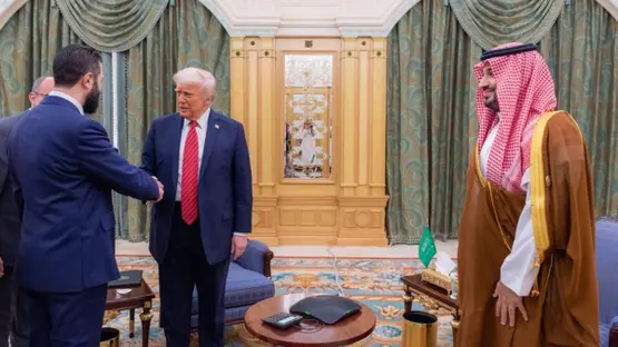 ولي العهد ولقاء ترمب والشرع في الرياض، مايو 2025 (وكالات)