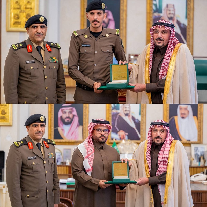 أمير القصيم يكرم مواطنا ورجل أمن لإنقاذهما فتاة سودانية تعرضت لحادث مروري 