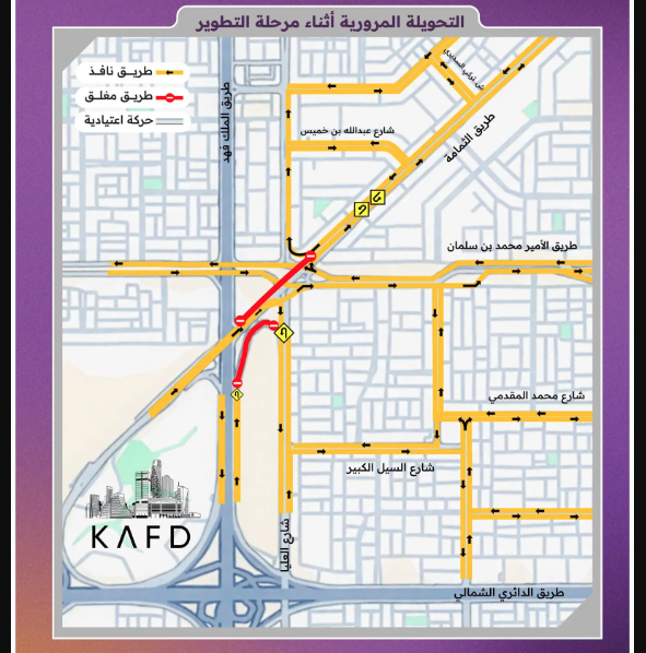 مركز البنية التحتية بالرياض يصدر رخصة أعمال تطوير جسر الثمامة ويُفعّل تحويلة مرورية جديدة 