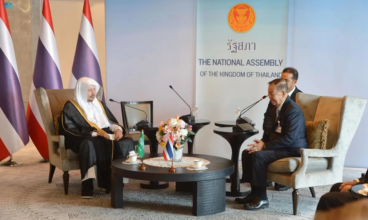 رئيس مجلس الشورى يبحث تعزيز العلاقات مع رئيس البرلمان - رئيس مجلس النواب التايلندي